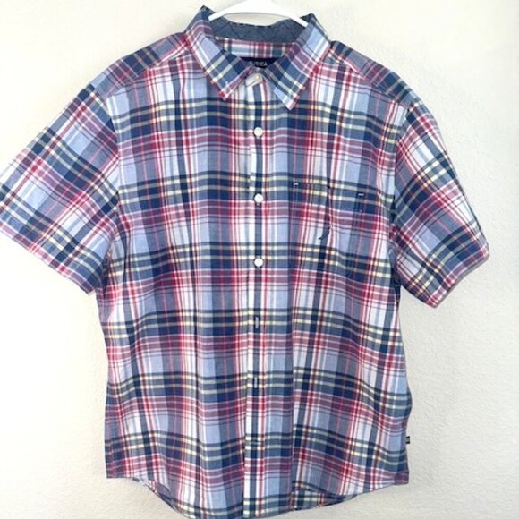 Nautica Men's Classic Fit Short Sleeve Heathered Plaid Button-Front Shirt - Picture 1 of 5
